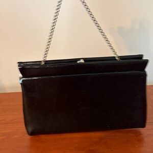 Vintage Black Evening Clutch Purse w/ Chain Handle